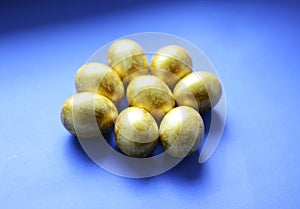 Top view easter composition with willow branch and eggs.