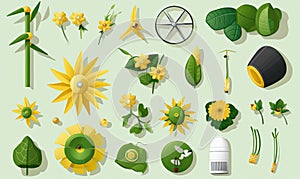 Top view of an ecology icon set with green energy symbols