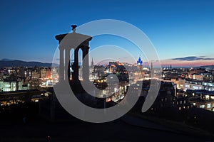 Top view of Edinburgh city centre in blue hour