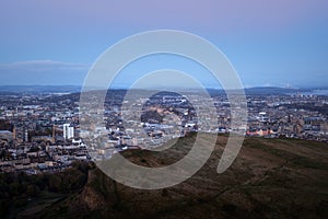 A top view of Edinburgh city centre at dawn