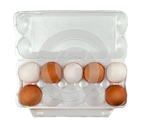 Top view of eggs in styrofoam pack