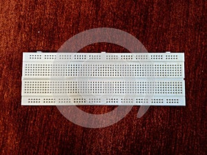 Top view of an electronics breadboard