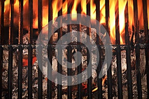 Top View Of Empty Barbecue Grill With Glowing Charcoal