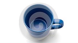 Top View of Empty Blue Ceramic Coffee Mug, Isolated on White