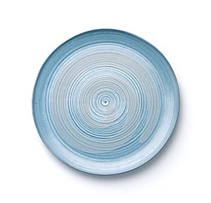 Top view of empty blue handmade flat ceramic dish