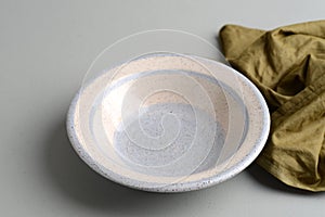 Top view empty bowl with napkin