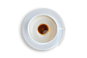 Top view empty coffee cup after drink isolated on white