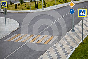 top view of an empty crosswalk in the city