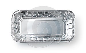 Top view of empty disposable aluminium foil baking container