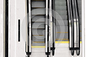 Top view of empty escalator stairs