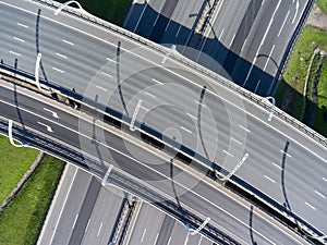 Top view at the empty road intersections, overpasses and underpasses