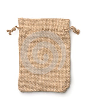 Top view of empty rough burlap drawstring bag