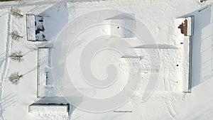 Top view of an empty sports field in a winter park. Infrastructure for winter sports