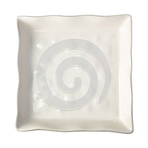 Top view of empty square plate isolated on white background