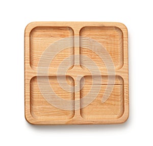 Empty wooden square 4 compartments serving dish