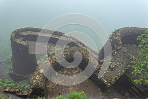 Top view of entrance gate of the fort, Tikona Fort, Pune, Maharashtra