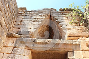 Top view of entrance to treasury of Atreus in Mycenae, Greece