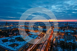 Top view of the evening Riga at sunset