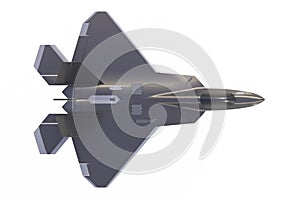 Top view of F22, american military fighter plane on white background