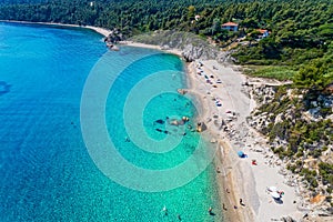 Top view of Fava Beach at Chalkidiki, Greece. Aerial Photography