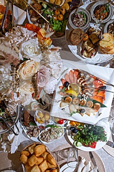 top view of the festive banquet table at the event top view