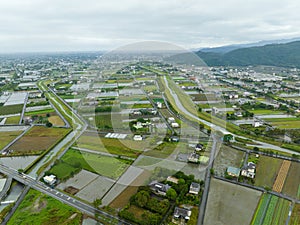 Top view of the field in countryside of Yilan of Taiwan