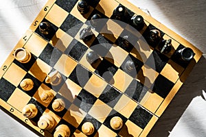 Top view of figures on chessboard