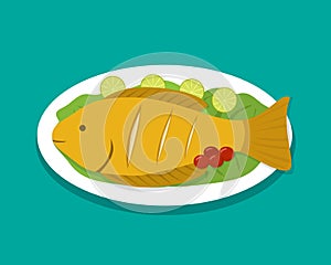 Top view fish fry on white plate, vector photo