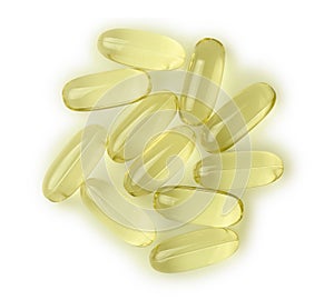 Top view of fish oil supplements isolaled