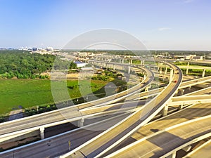 Top view five-level stack interchange expressway in Houston, Tex