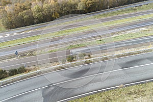 Top view of five parallel roads, ground transportation concept