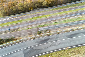 top view of five parallel roads, ground transportation concept