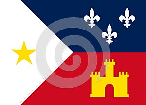 Top view of flag Acadiana, France. French travel and patriot concept. no flagpole. Plane design, layout. Flag background