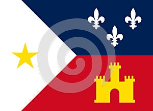 Top view of flag Acadiana, untied states of America. USA travel and patriot concept. no flagpole. Plane design, layout. Flag