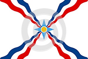 Top view of flag of the Assyrians. no flagpole. Plane design, layout. Flag background. religion, love holy spirit faith, people