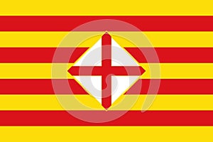 Top view of flag Barcelona province, Spain. Spanish travel and patriot concept. no flagpole. Plane design, layout. Flag background