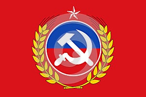 Top view of flag Communist Party, Chile. Chilean travel and patriot concept. no flagpole. Plane design, layout. Flag background