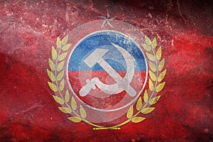 Top view of flag Communist Party, Chile. retro flag with grunge texture. Chilean travel and patriot concept. no flagpole. Plane