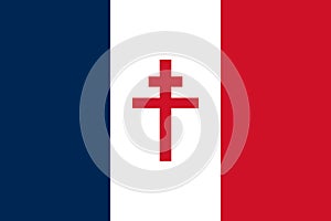 Top view of flag Free France 1940 1944, France. French travel and patriot concept. no flagpole. Plane design, layout. Flag