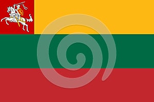 Top view of flag Government Ensign 1922 1940 lithuania. Lithuanian patriot and travel concept. no flagpole. Plane design, layout.