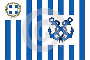 Top view of flag Hellenic Coast Guard House Greece. Greek patriot and travel concept. no flagpole. Plane design, layout. Flag