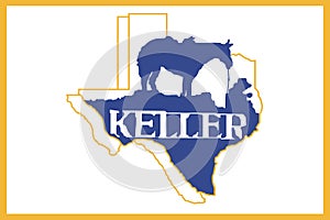 Top view of flag Keller, Texas, untied states of America. USA travel and patriot concept. no flagpole. Plane design, layout. Flag