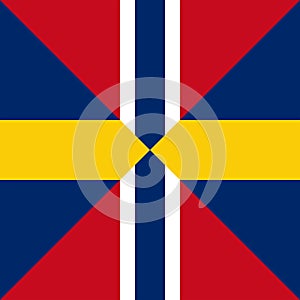 Top view of flag Norge-Sverige-Sildesalaten, Norway. Norwegian patriot and travel concept. no flagpole. Plane design, layout. Flag