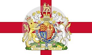 Top view of flag of Royal Arms of England . flag of united kingdom of great Britain, England. no flagpole. Plane design, layout.
