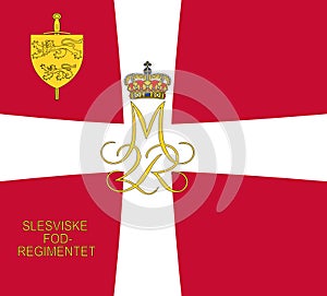 Top view of flag Schleswig Regiment of Foot, Denmark. Danish patriot and travel concept. no flagpole. Plane design, layout. Flag