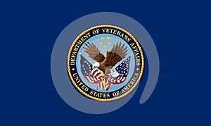 Top view of flag of United States Department of Veterans Affairs, no flagpole. Plane design, layout. Flag background