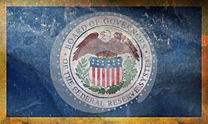 Top view of flag of United States Federal Reserve, no flagpole. Plane design, layout. Flag background