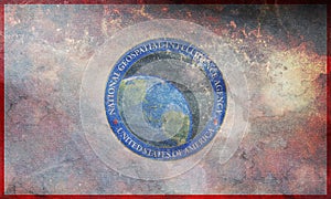 Top view of flag of United States National Geospatial Intelligence Agency, no flagpole. Plane design, layout. Flag background photo