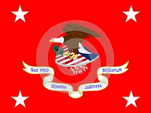 Top view of flag of United States Solicitor General, no flagpole. Plane design, layout. Flag background