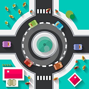 Top View Flat Design Roundabout Crossroad